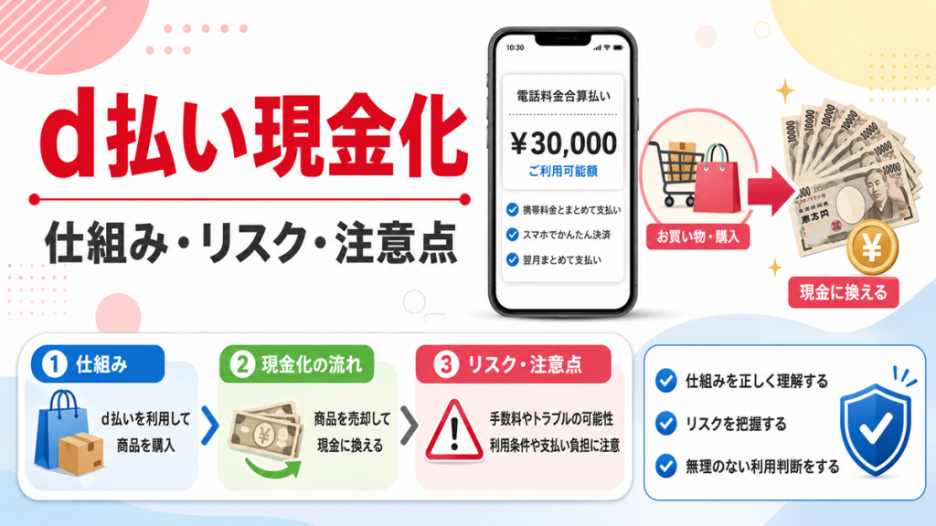 【2026年最新】d払い現金化はできる？リスク・注意点・比較候補サイト4選